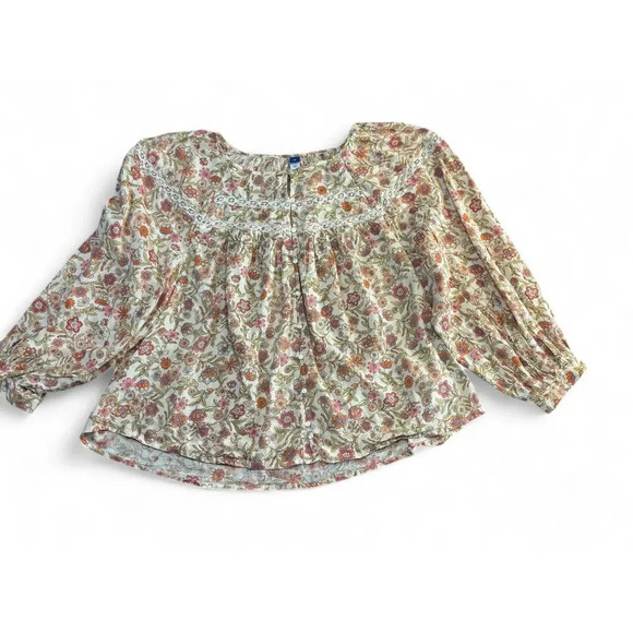 Old Navy Women's Blouse Size XL Floral Boho Long Sleeve Lace Button Down - Picture 1 of 8